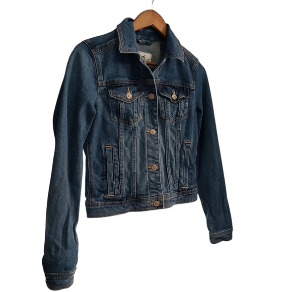 Hollister California Size XS Demin Trucker Blue Jean Jacket Button Long Sleeve - Picture 4 of 10
